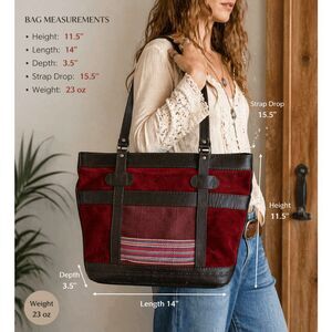 Vintage Bolivian Artisan Made Leather and Suede Tooled Retro Boho Western Should